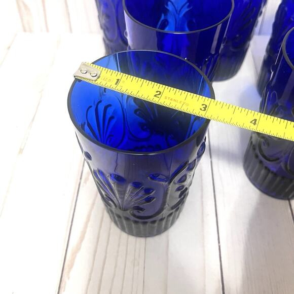 Rare Baroque Revival Cobalt Blue Pressed Glass Tumblers MCM Portuguese Style (6) - Picture 10 of 10